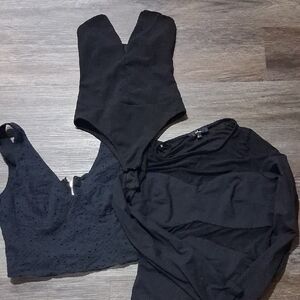 Lulu's Black Bodysuit & Top Set - 3-Piece